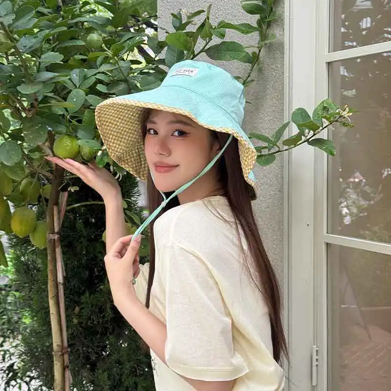 ELFSACK Women's Reversible Wide Brim Sun Hat, Adjustable Chin Strap Bucket Hat, Breathable UPF Protection Beach Hat for Women