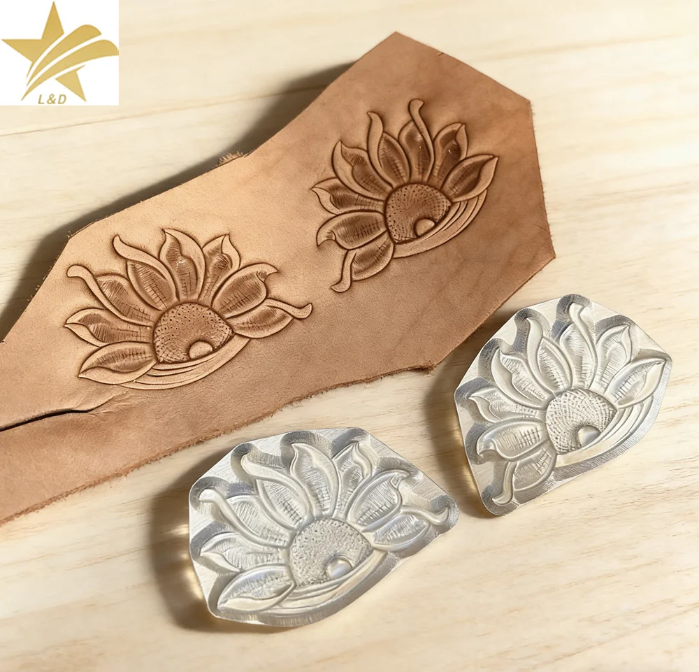 2pcs Set 3D Sunflower Leather Stamp Carving Embossing Tool, Aluminium Alloy Carving Mold Leather Stamps Craft  Material