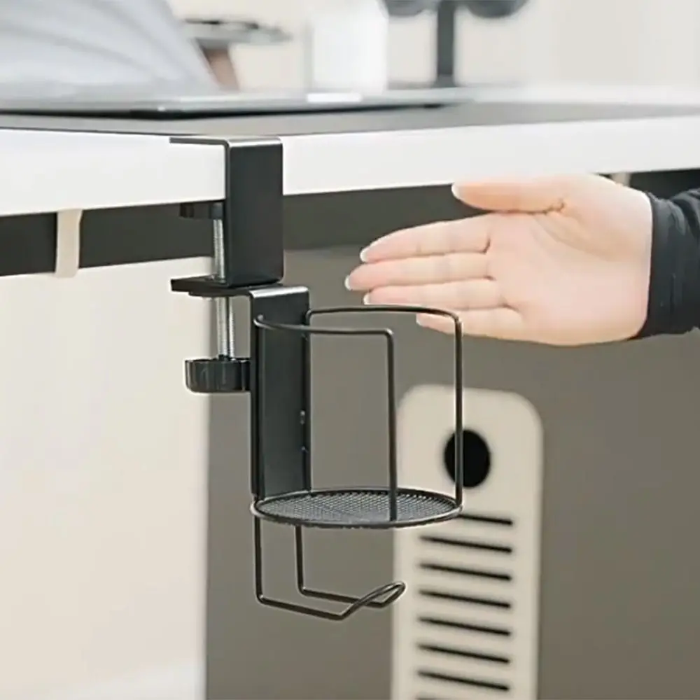 2 in 1 Rotating Desk Cup Holder 360 ° Rotating Waterproof Clip-on Cup Holder Durable Rust Proof Desktop Mug Rack Desk