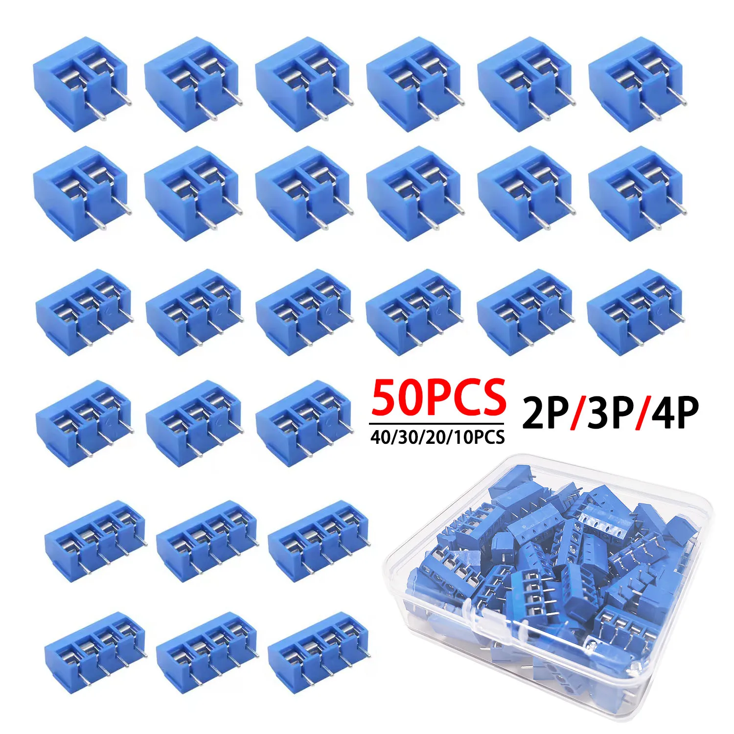 10/20/30/40/50PCS PCB Terminal Block Connector Pitch 5.0mm KF301 Straight Pin 2P 3P 4P Screw PCB Terminal Blocks Connector