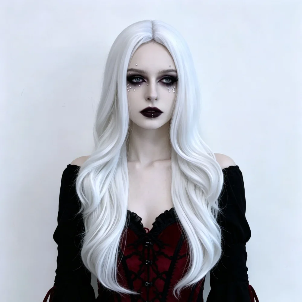 Weiße Kunsthaarperücke – Halloween-Frisur, Gothic-Mädchen-Cosplay-Perücke für Rollenspiele – für den täglichen Gebrauch – Perücke aus hitzebeständigem Kunsthaar. – Detail 3