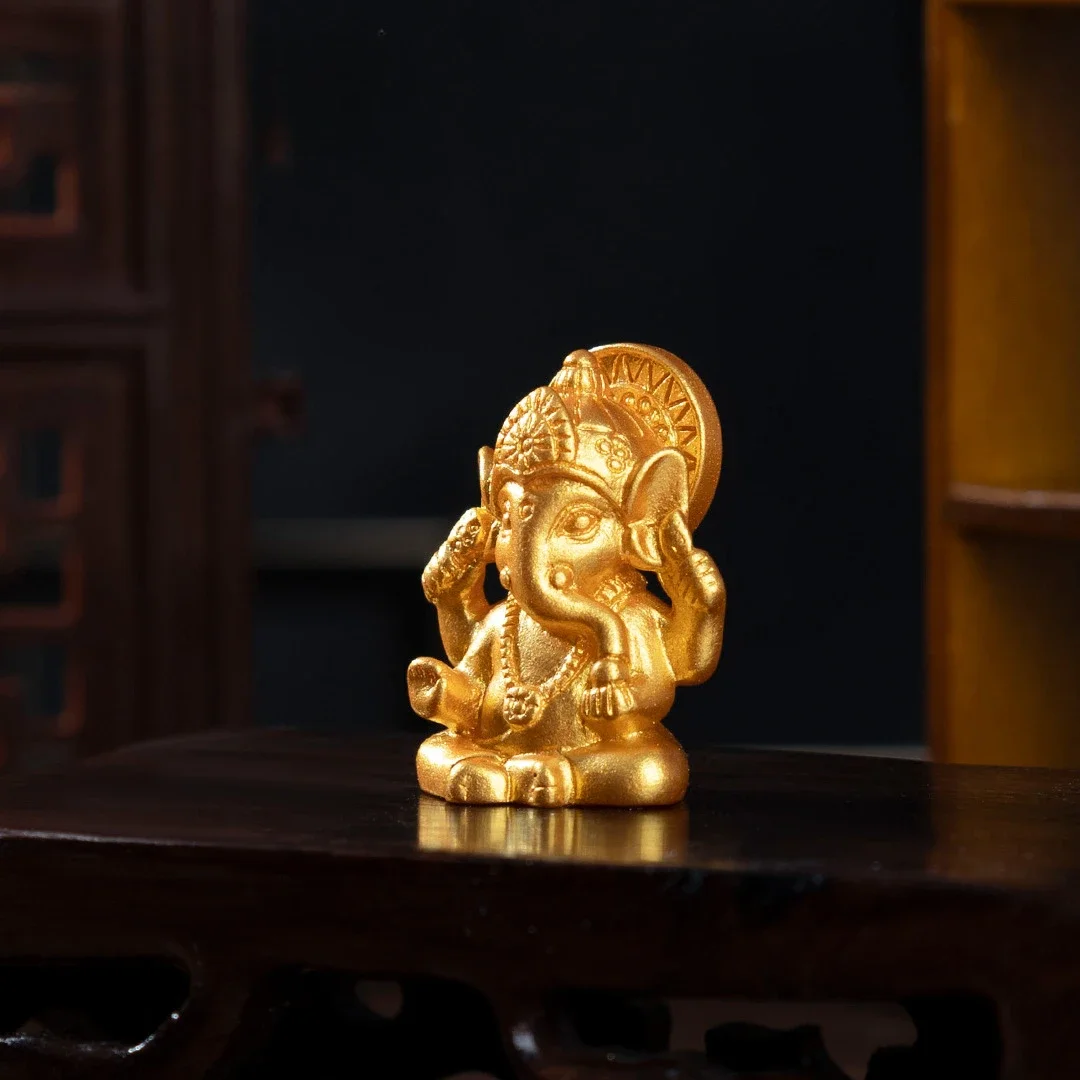 4Pcs Golden Lord Ganesha Elephant God Figurine Resin Buddha Sculpture Hindu Ganesh Home Garden Decoration Religious Art Statues