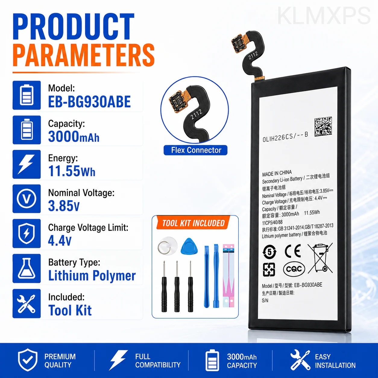 High Quality EB-BG930ABE 3000mAh Phone Battery for Samsung Galaxy S7 All Versions With Repair Tools