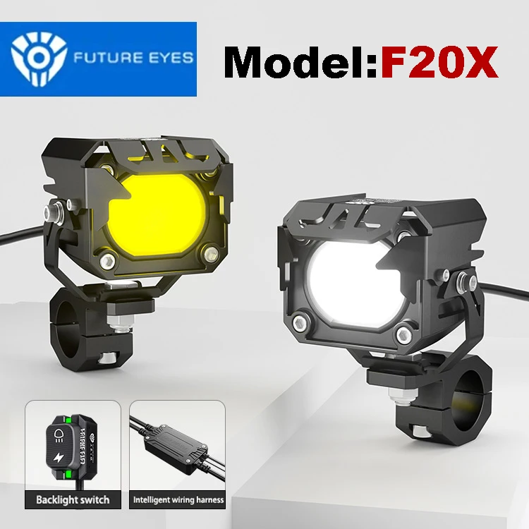 FUTURE EYES F20X Motorcycle Spotlight Auxiliary Led Fog Light Backlight Wired Switch High and Low Beam Waterproof Driving Lamps