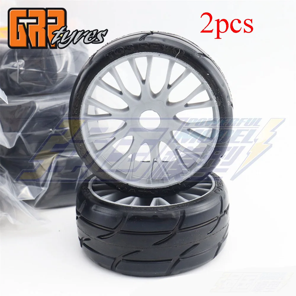 2pcs 1/8 GRP X-tech GT Road Tires Rubber Tyres with Wheel Hubs Hot-melt Tire Silver Grey Wheels for 1:8 RC Flat Road Vehicle