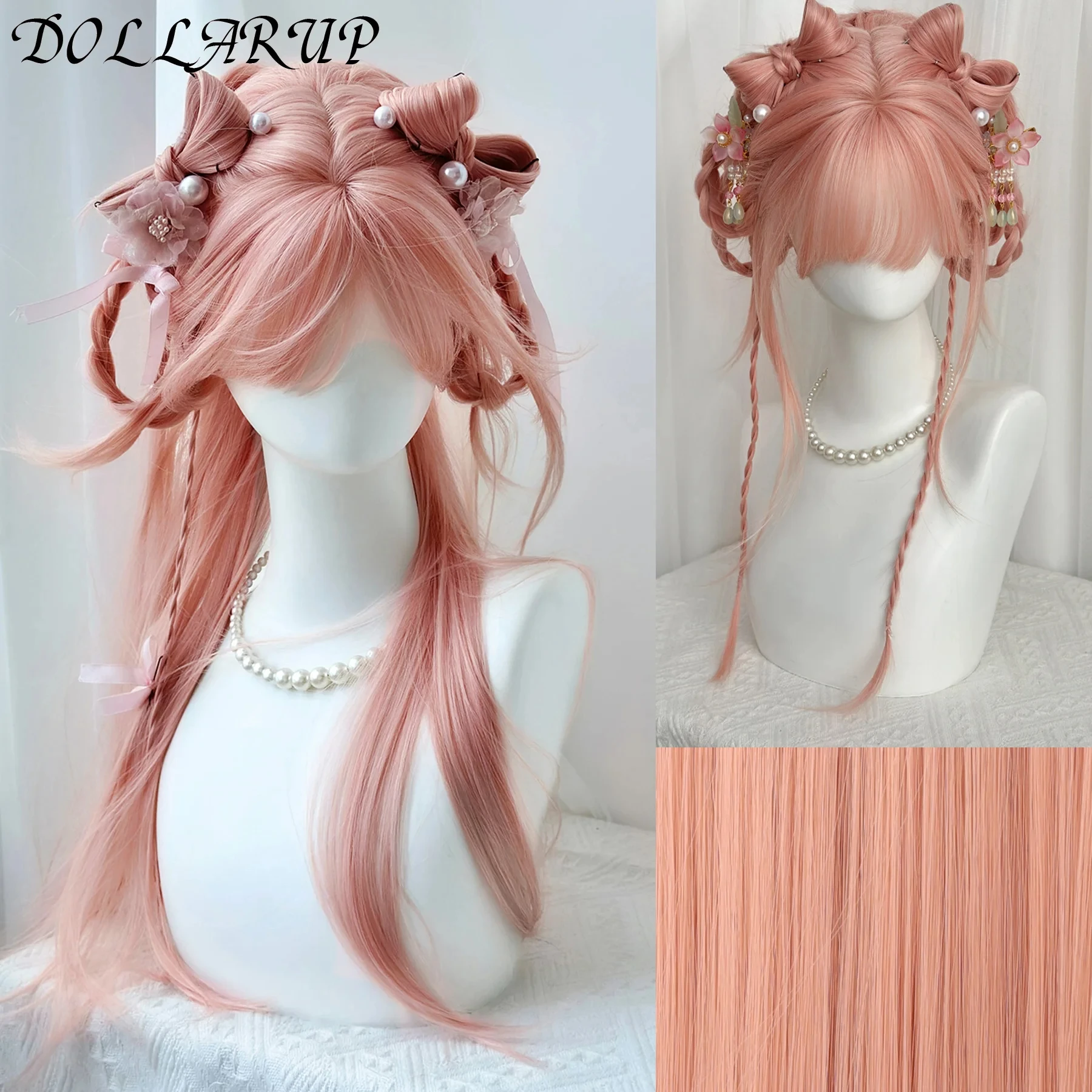 

JKL Светло-розовый парик для женщин, длинные прямые синтетические парики, мягкое натуральное термостойкое волокно, косплей W