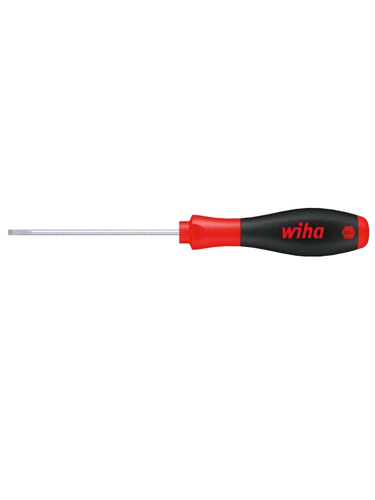 Wiha 00695 Slotted Screwdriver, SL4.0×200mm 3-Zone Anti-Slip Soft Grip Flat Blade Hand Repair Tool