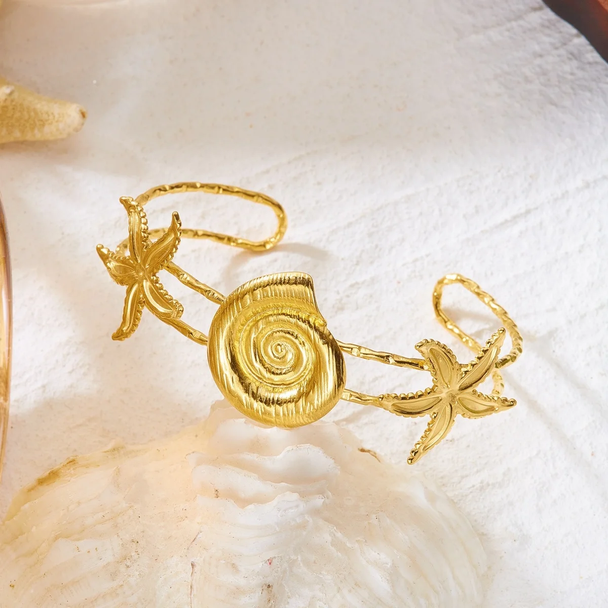 Mehrliniger Armreif aus Edelstahl mit Seestern-, Muschel-, Quallen-, Seepferdchen-, Sonnen- und Schildkrötenmotiven für Damen und Herren, Sommer-Schmuck. – Detail 32