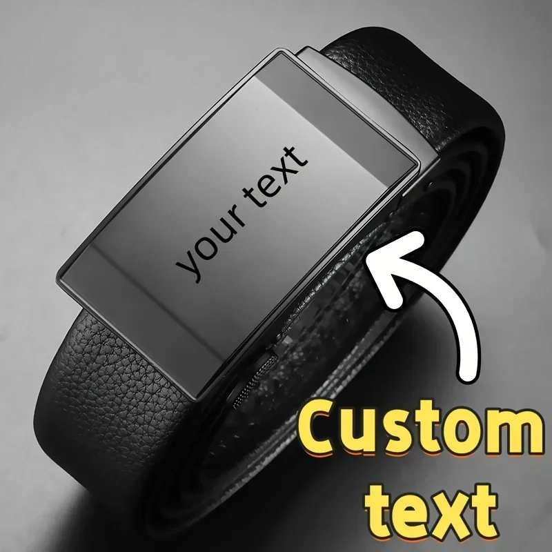 Automatic Alloy Buckle Belt with Personalized Photo/Logo, Custom Engraved Men's Belt, PU Leather Dress Belt, Unique Gift for Him