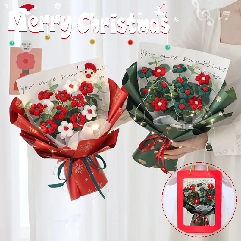 Crochet Flowers Christmas Decoration Flowers Santa Claus Christmas Gift Xmas Flower Bouquet Flores Arificiales Decoracion