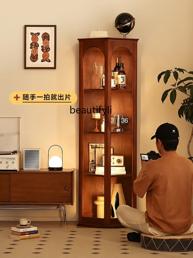 

pg46Solid Wood Corner Cabinet Living Room Corner Cabinet Vintage Storage Cabinet Bedroom Triangle Storage Rack furniture
