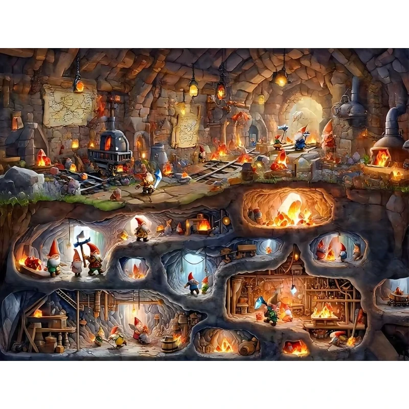 500/1000pcs Adult Puzzle - Large-Scale Intricate Fantasy World with Gnomes, Dragons & Magical Creatures - Challenging 500pcs