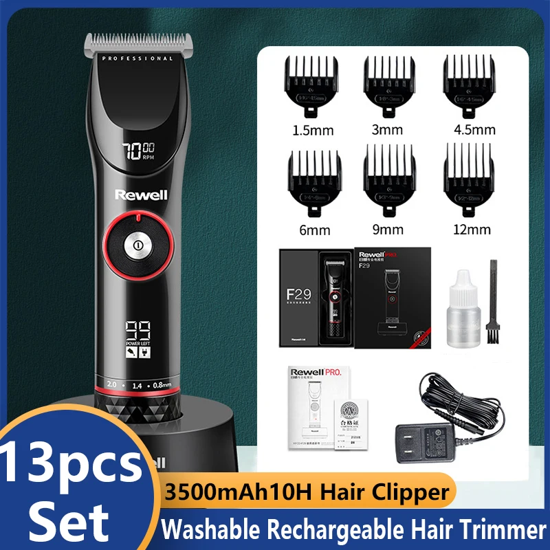 

3500mAh10H Hair Clipper for Men Washable Rechargeable Hair Trimmer Stainless Steel Head Professional Cutting Machine Wireless