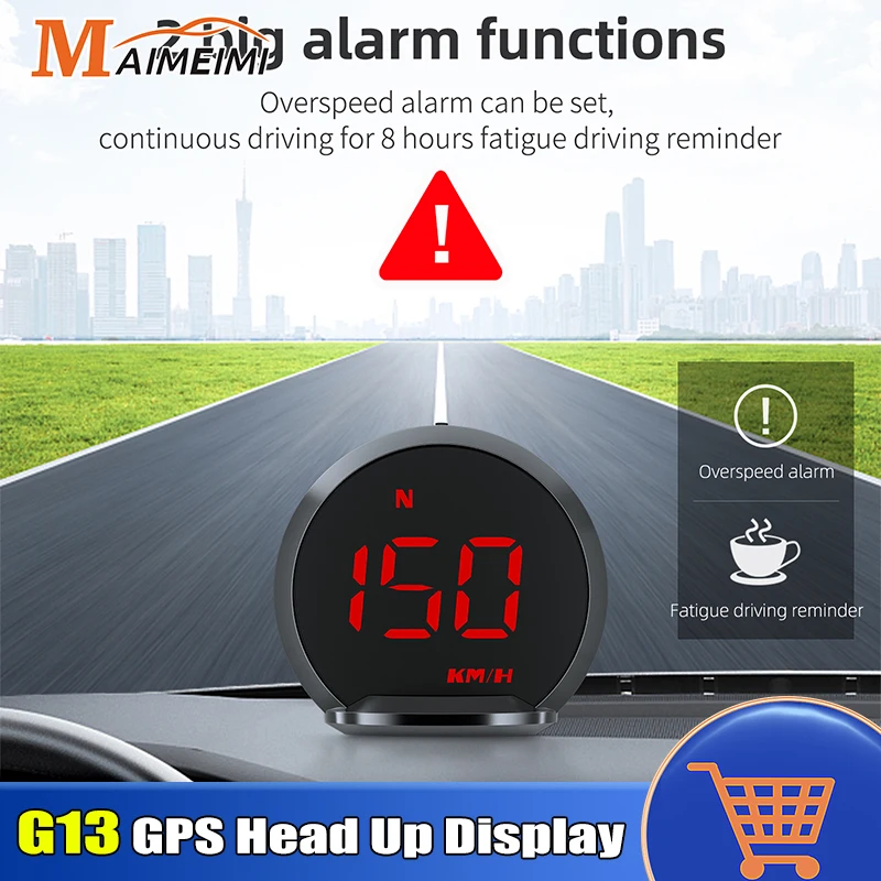 

G13 GPS Car Head Up Display For HUD Speed Fatigued Driving Alarm Compass Speed KMH MPH Clock Driving Distance Time For All Car