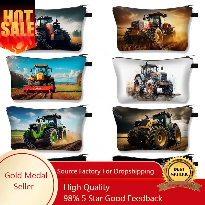 

Play with Tractor Cosmetic Bag Farm Tractor Cosmetic Case Harvest Tractor Makeup Box Storage Pouch Makeup Bag Woman Wallet