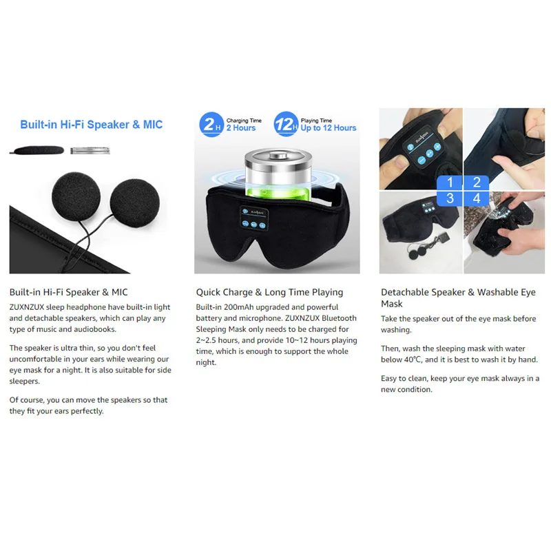 Design ergonômico confortável redução de ruído sono fones de ouvido máscara de olho sem fio áudio presente conjunto áudio eletrônico