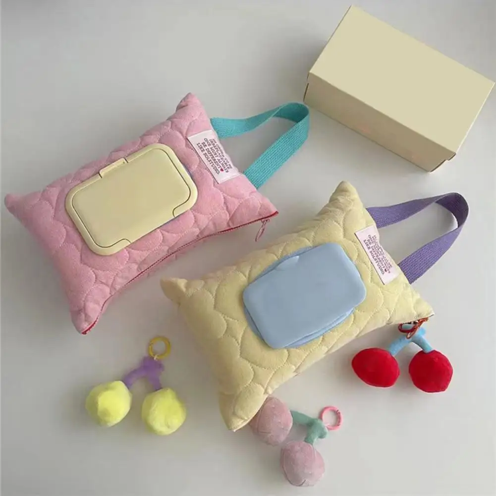 Quilted Fabric Macaron Color Series Wet Wipes Storage Bag For Car, Baby Stroller Hanging Wipes Holder Stroller Baby Wipes Pouch