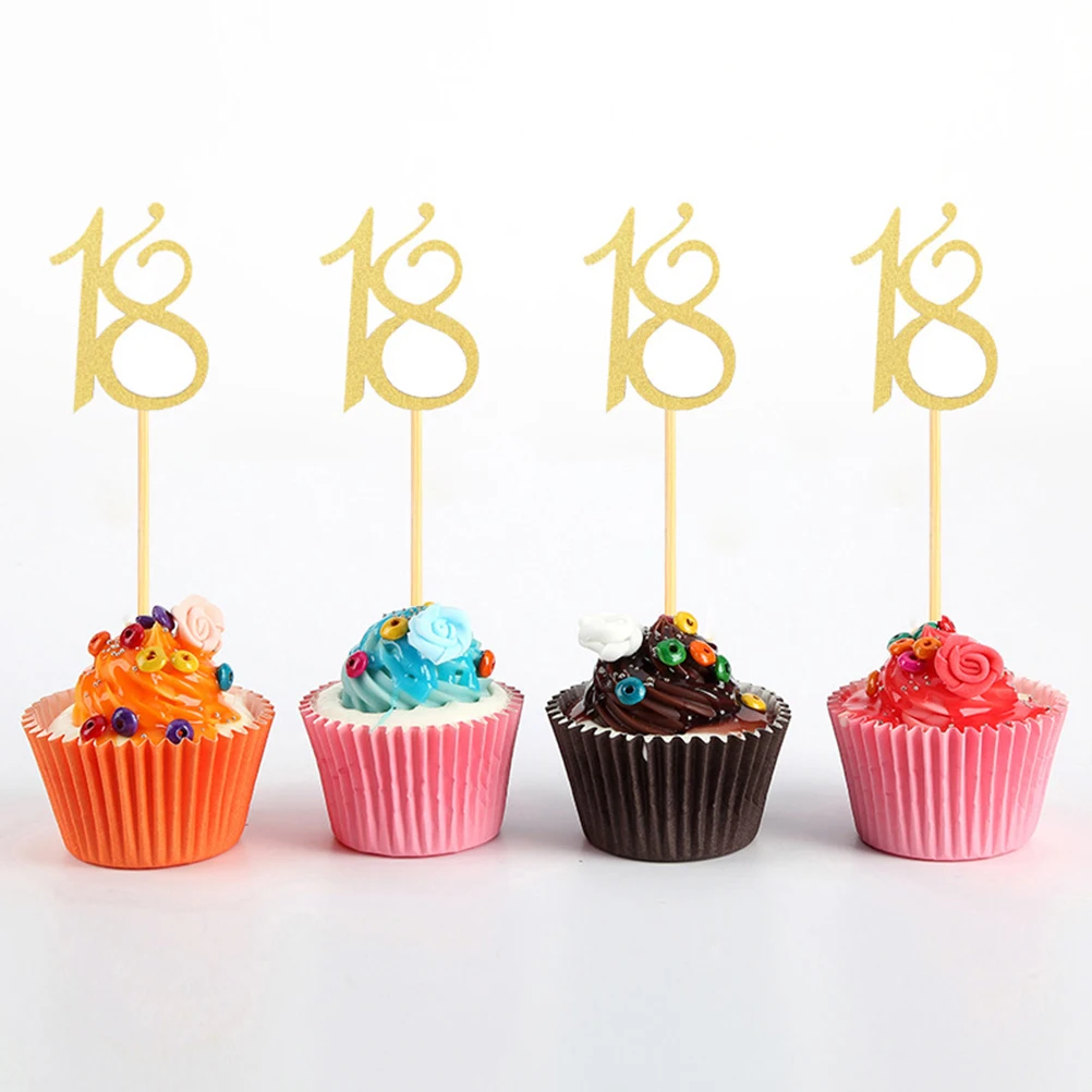 

48 pcs Birthday Cake Toppers Handmade Decorations 18th Bamboo Cupcake Picks Celebrating Party Dessert Festive Supplies