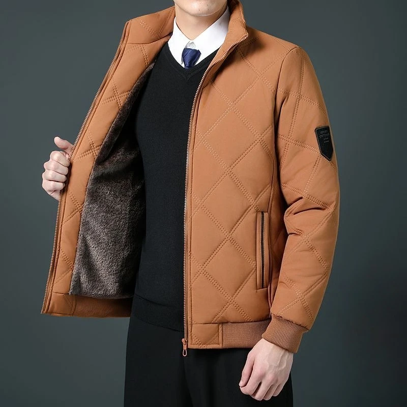 الرجال شتاء دافئ سميكة صوف مبطن سترة قطن الوقوف طوق معطف مبطّن العصرية حجم كبير ملابس خارجية للشباب في منتصف العمر