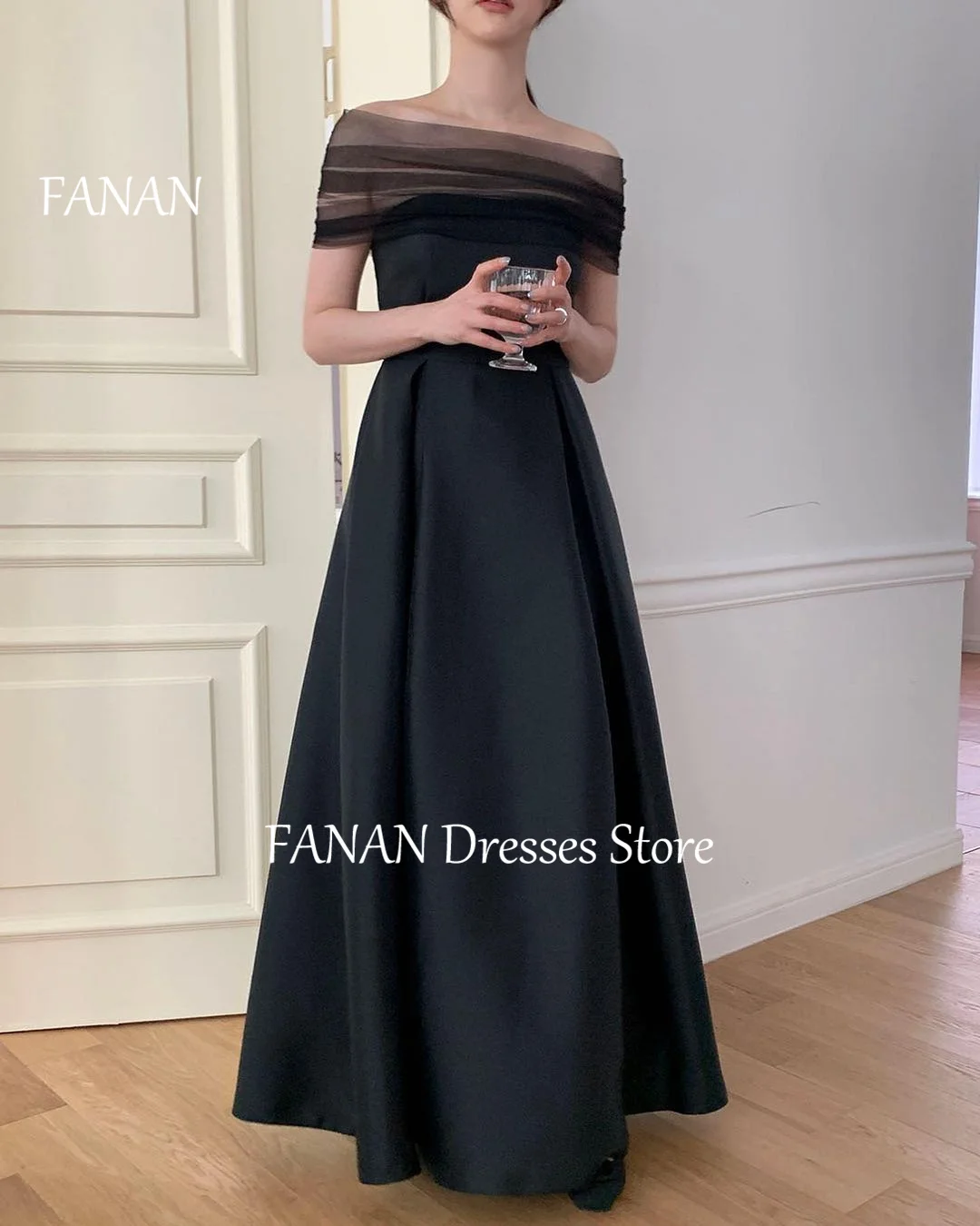 FANAN-vestidos de fiesta de noche con hombros descubiertos, moda negra de Corea, vestidos formales elegantes personalizados para mujer, vestidos para eventos y graduación