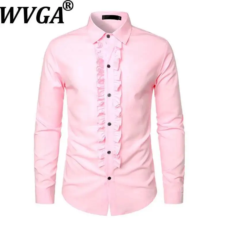

WVGA Spring Summer New Men's European Size Fashion Printed Long Sleeved Shirt Niche Chic Casual Turn-Down Collar Tops Ins W24044