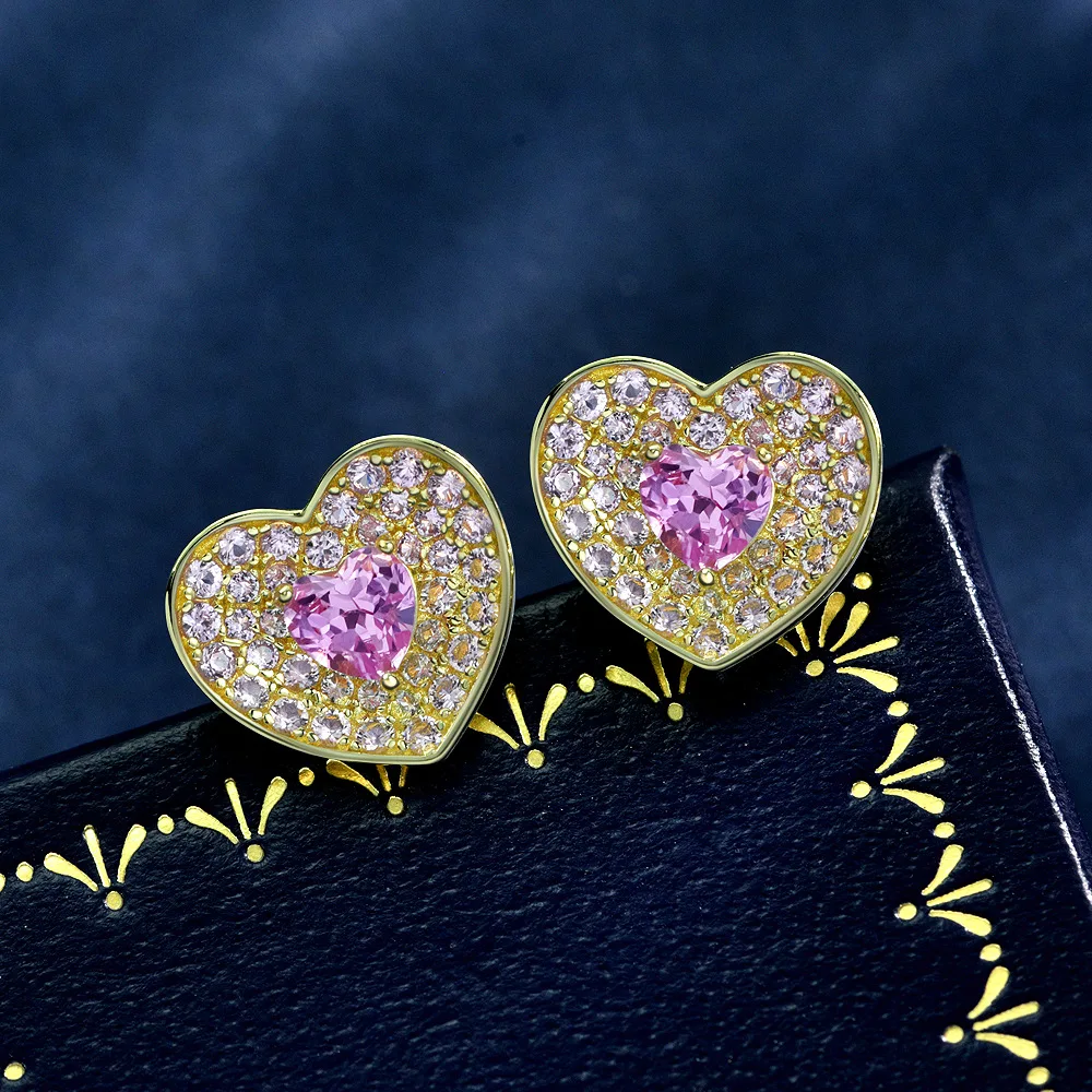 Vinregem Pass Test 5 MM Heart Cut Colorful Sapphire High Carbon Diamond Gems Earrings Ear Studs 925 Sterling Silver Fine Jewelry