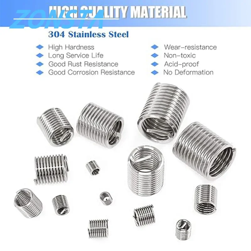 M1.6 M2 M2.5 M3 M3.5 M4~M24 Stainless Steel Helical Thread Inserts Screw Bushing Coiled Wire Sleeve Set Thread Wear Repair Kit