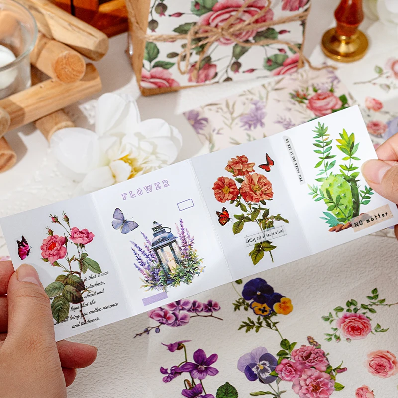 50 Sheets PET Die cut Stickers book Plants Flowers Decorative handmade Craft Material Diary Album Scrapbooking Supplies
