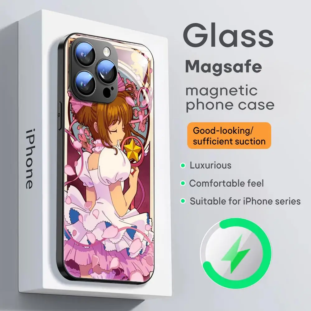 Card Captor Sakura Phone Case For iPhone 16 15 14 13 12 11 X XR XS 8 Plus Mini Pro Max Glass Magnetic Phone Case