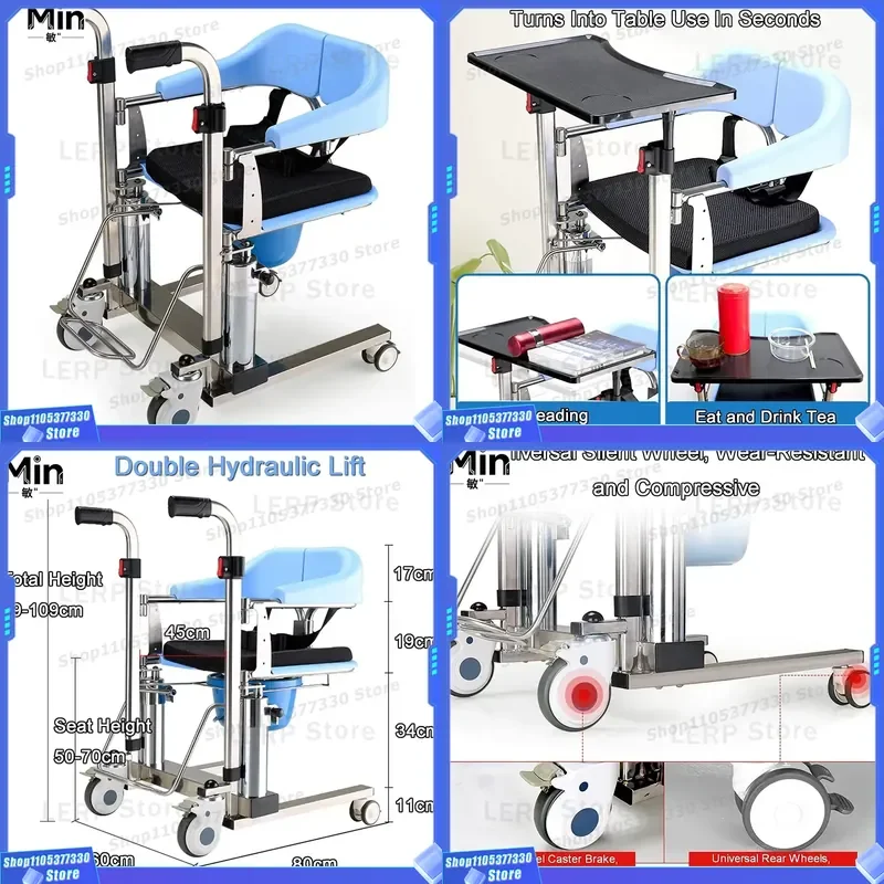 Hydraulic Motorized Patient Lift Transfer Chair Shower Commode