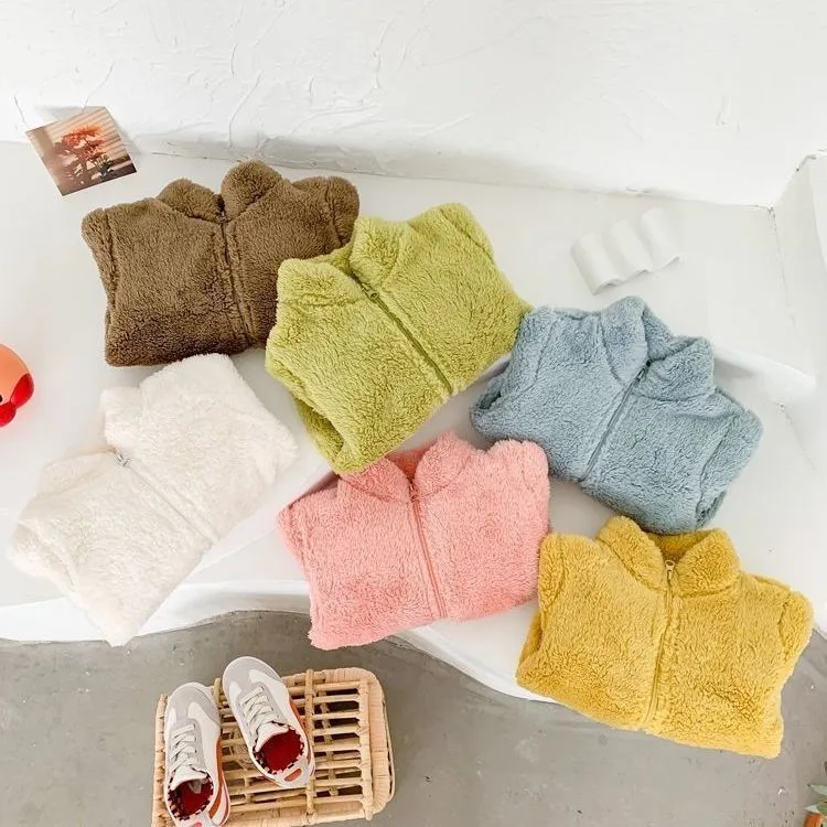 

Boutique Children's Wear Solid Color Plush Outerwear Autumn Winter Fashion Classical Baby Girl Boy Plush Greatcoat Kids Clothing