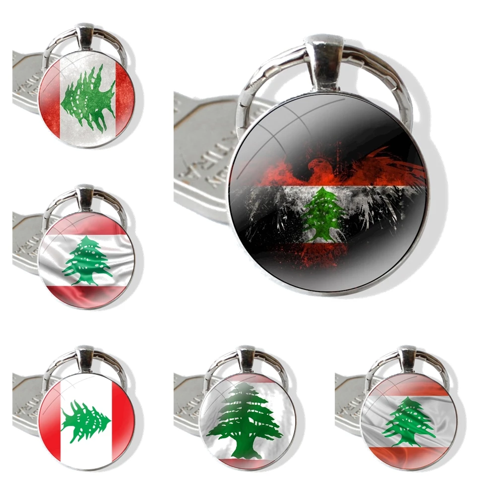 Glass Metal Pendant Key Chain Classic Men Women Key Ring Accessories Jewelry Gifts Lebanon Flag