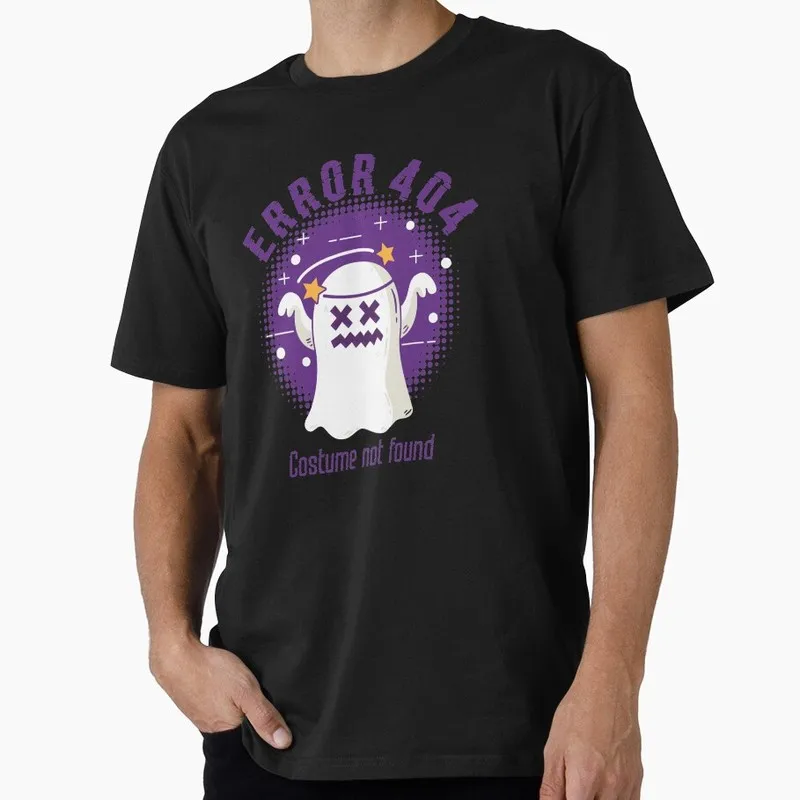 COSTUME ERROR 404 NOT FOUND FUNNY GHOST HALLOWEEN HUMOUR RETRO HALFTONE GLITCH ERROR MESSAGE Graphic T‑Shirt for Developer S-6XL