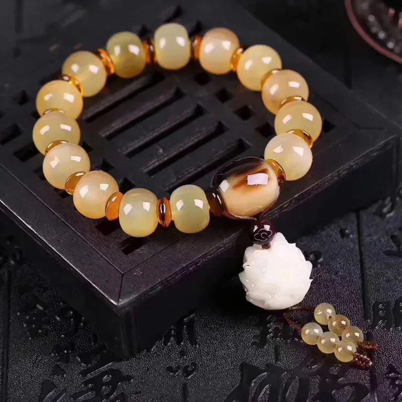 

Natural sheep horn bracelet apple orchard bracelet ethnic style men and women's Buddhist beads bracelet lovers hand string