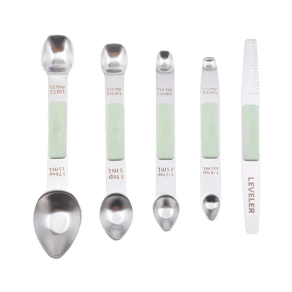 

5PCS/SET Stainless Steel Magnetic Measuring Spoon with Leveler Dual Head Seasoning Spoon Graduated Markings Non-slip Design