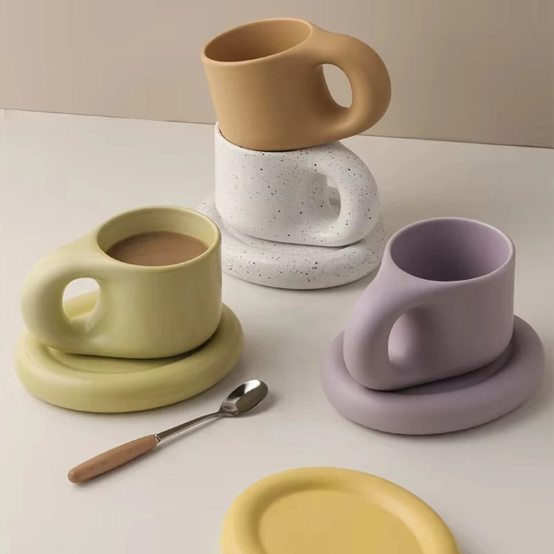 

Cutelife Nordic White Small Ceramic Coffee Cup Set Decorative Breakfast Drinking Latte Milk Tea Cup Saucer Wedding Reusable Cup