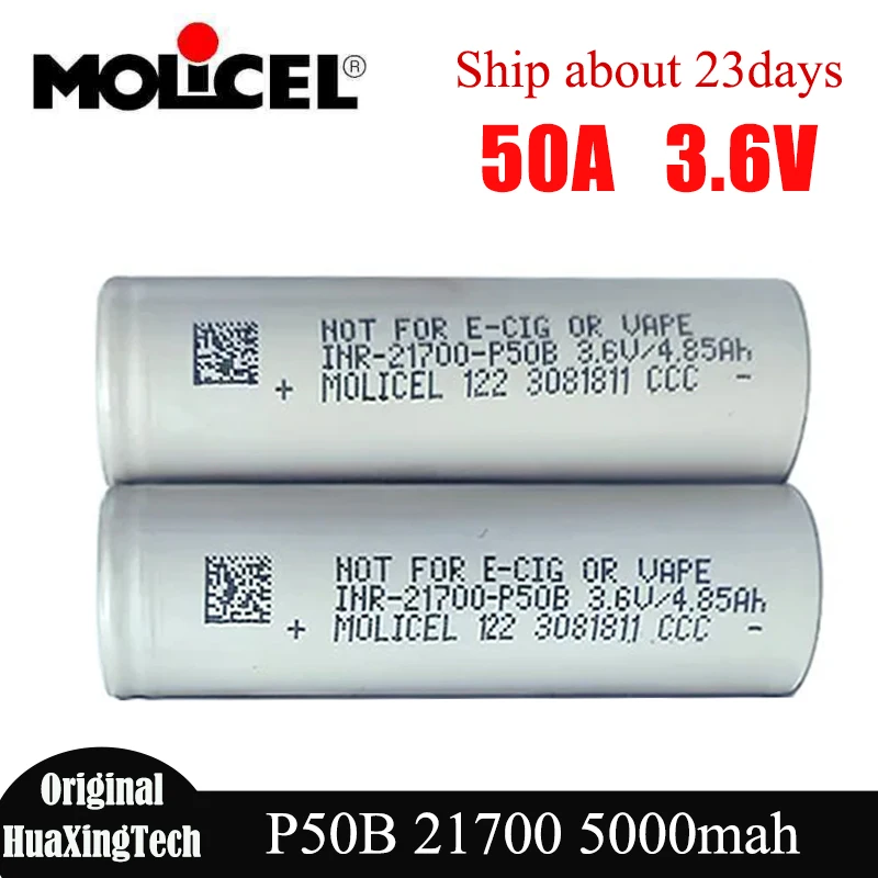 

Original Molicel P50B 21700 Battery 5000mah 50A Discharge High Power Rechargeable Lithium-ion Battery Flat Top INR 21700 Cell