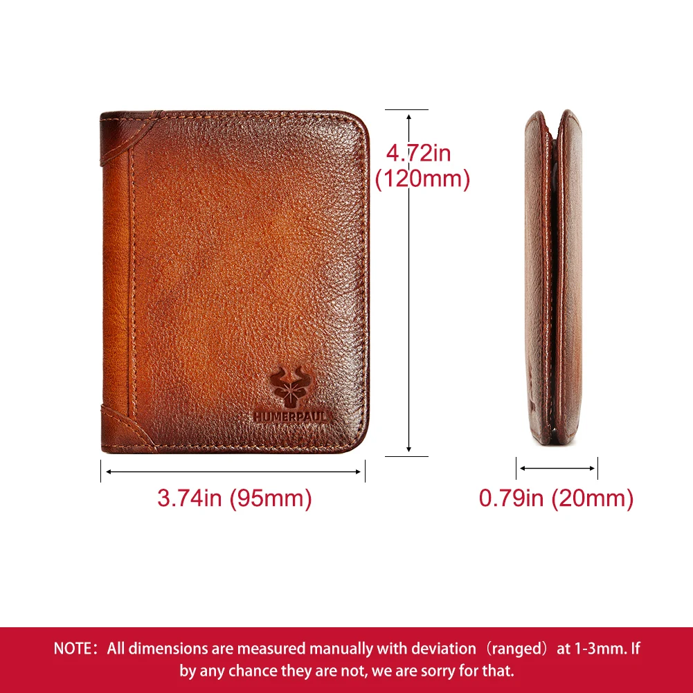 Genuine Leather Slim Trifold Wallet for Men with ID Window RFID Multi Function Card Holder Money Bag Male Short Cartera Hombre