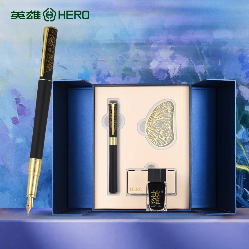 

Подарочный набор: перьевая ручка HERO, закладка-бабочка, чернила. Элитный бизнес-подарок для офиса, изысканный сувенир, школьные принадлежности.