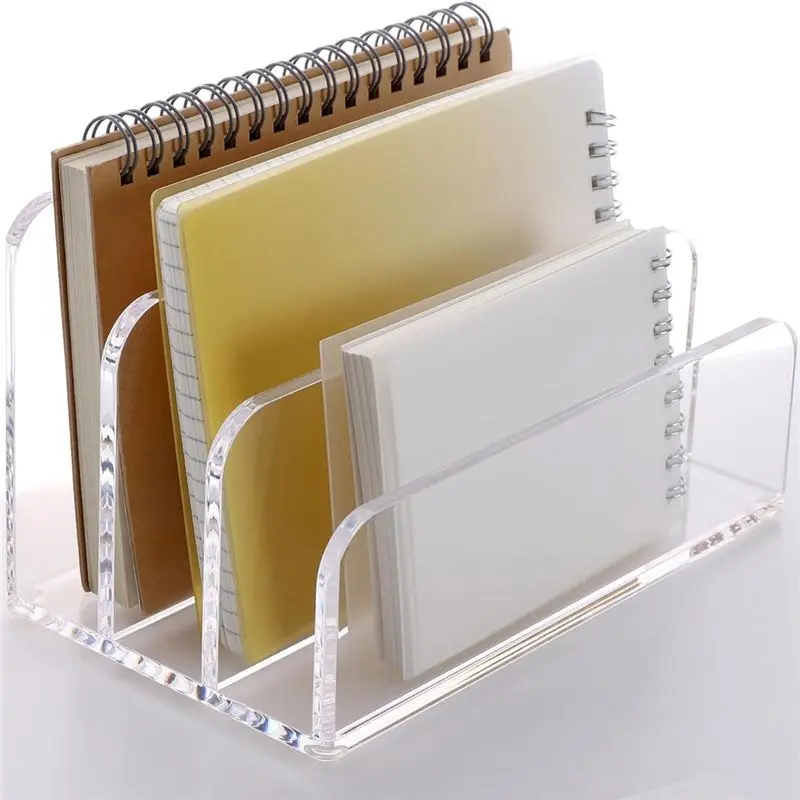 Voltvibe-3 Sections Clear Acrylic File Holder Clear Acrylic Bookends Book Stands Desk Organizer Holder For Documents Letter Book