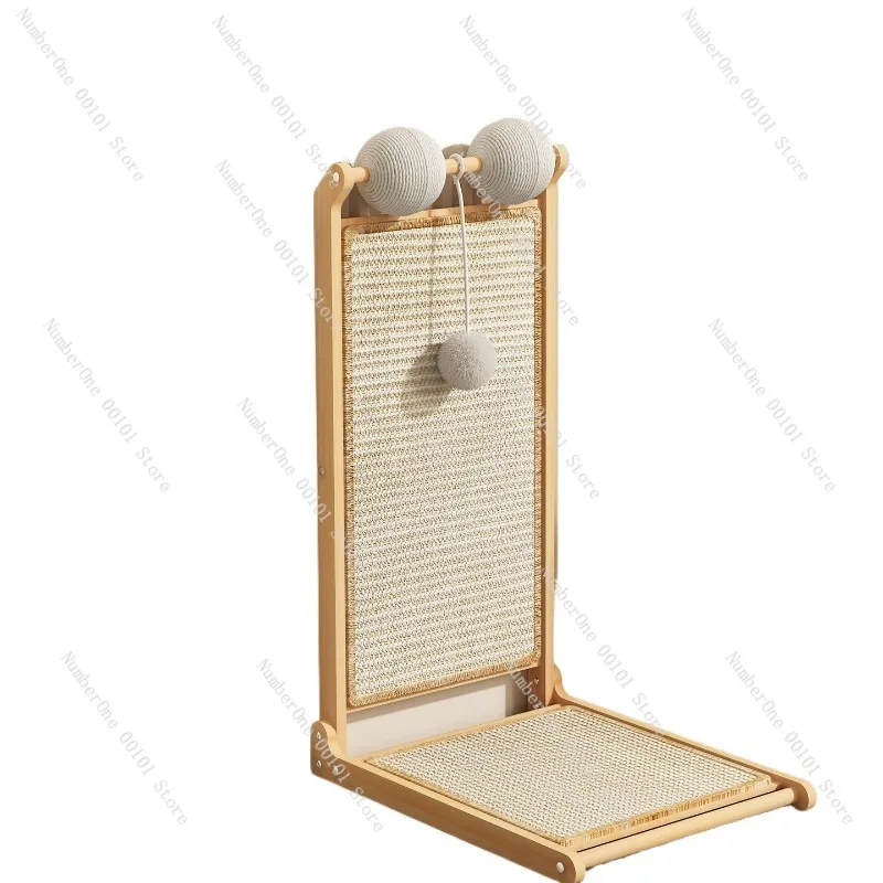 L-Shaped Wooden Cat Scratch Board,Wear-Resistant Standing Cat Toy with Scratch Ball,No-Flake Cat Paw Board,Cat Grinding