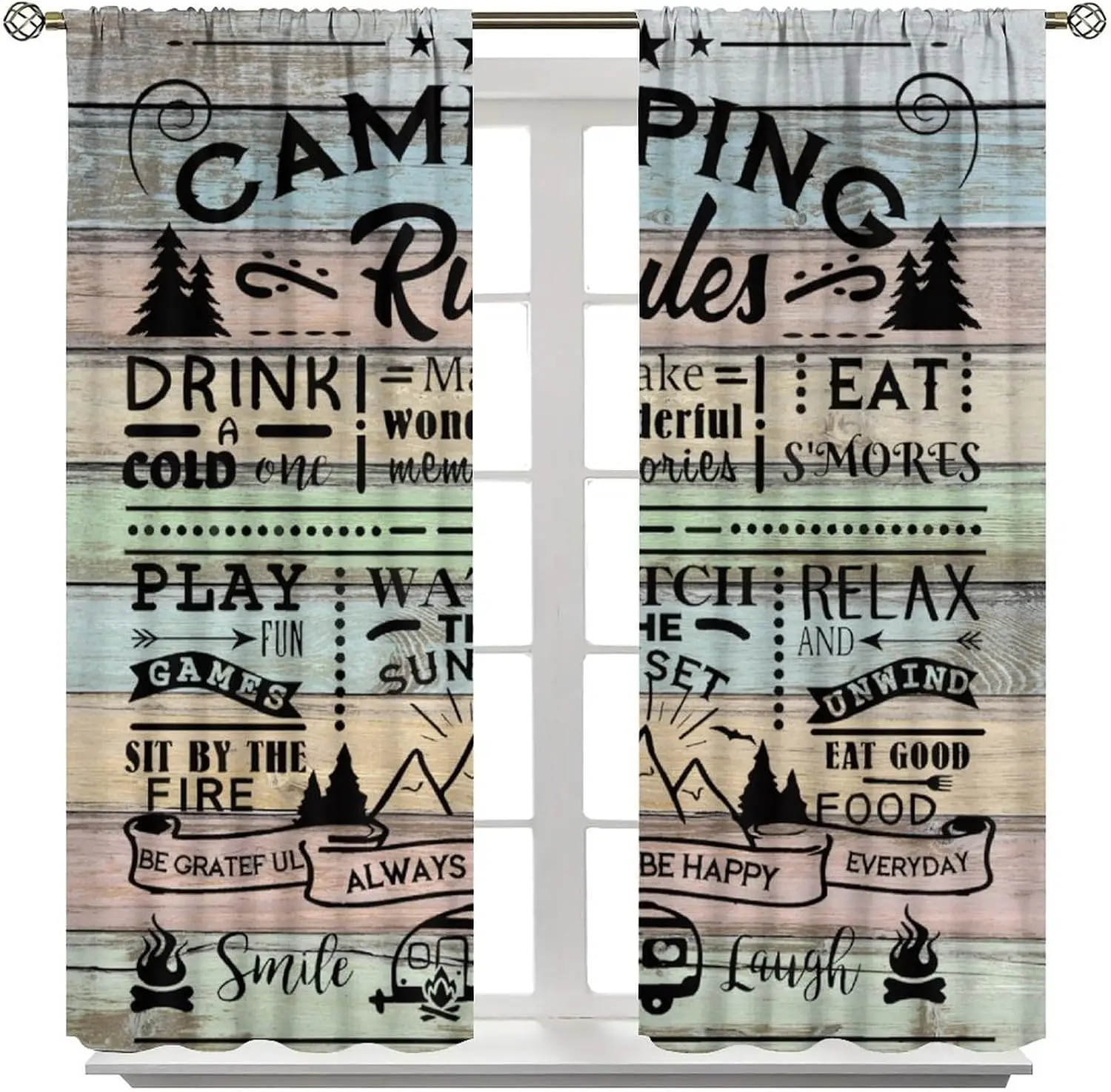 Rustic Camping Tapestry Wall Decor Shower Curtain Cabin Forest Night Smores Fun Outdoor Nature Memories Polyester Print Home Orn