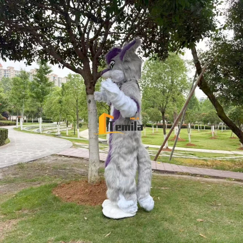 التميمة الدعائم الطرف فرو طويل فروي أجش الكلب الأرجواني الثعلب Fursuit الذئب التميمة الكبار الإعلان الحدث تأثيري حلي