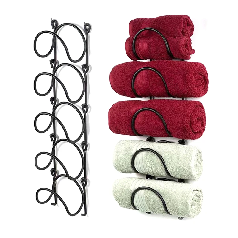 1Pcs Creative And Beautiful Wrought Iron Metal Towel Rack For Bathroom Wall Decor Curved Finish Bathroom Organizer