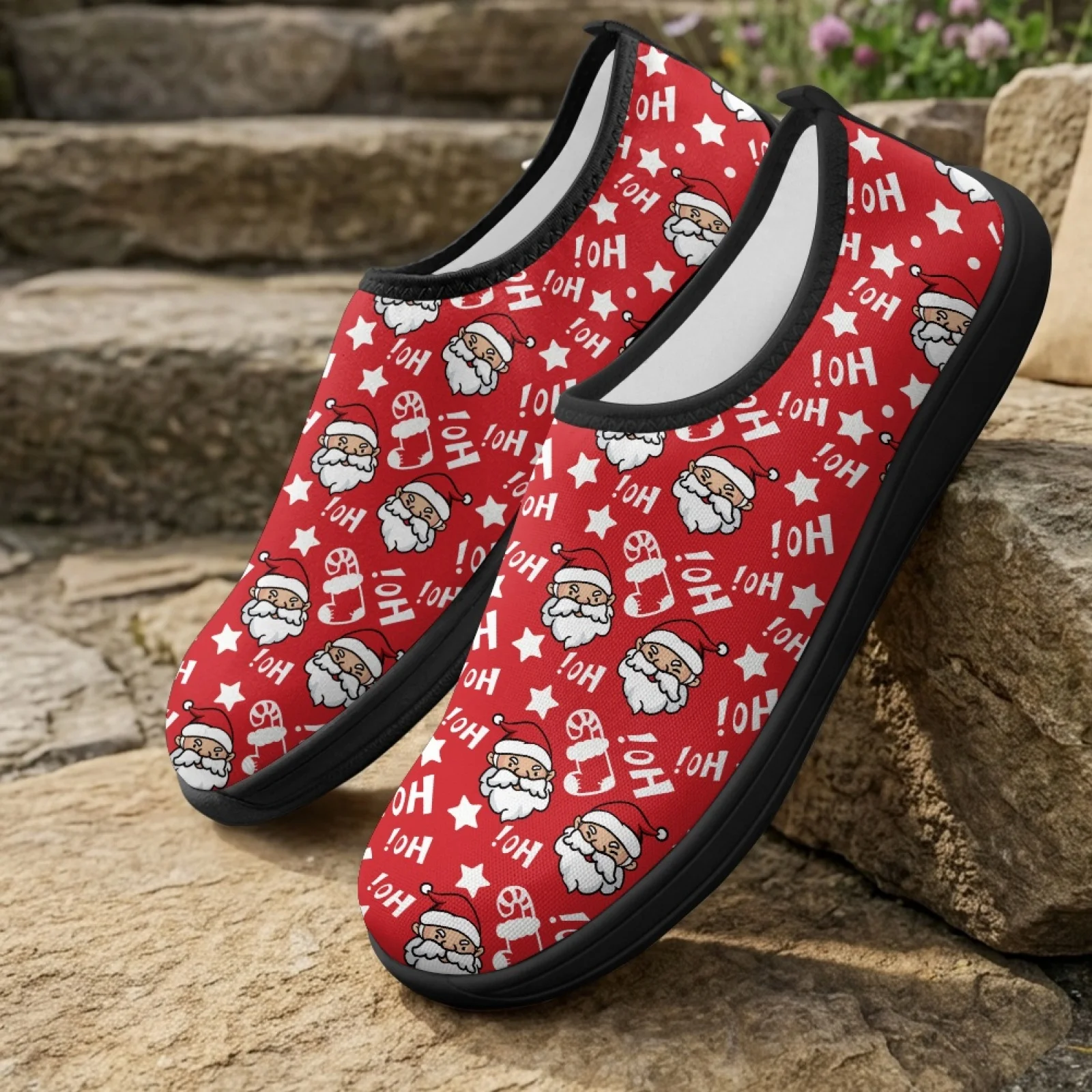 PENSTROLL Christmas Barefoot Walking Shoes Featuring Santa Claus, Comfortable Lightweight Zero Drop Shoes for Men Daily Wear