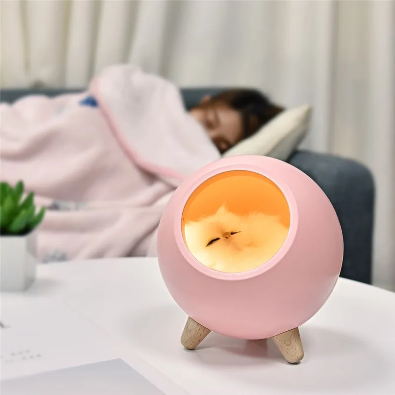 Cute Cat LED Lamp Night Light for Home Decor USB Rechargeable Atmosphere Light Stepless Dimming Novelty Birthday Gift for Girl