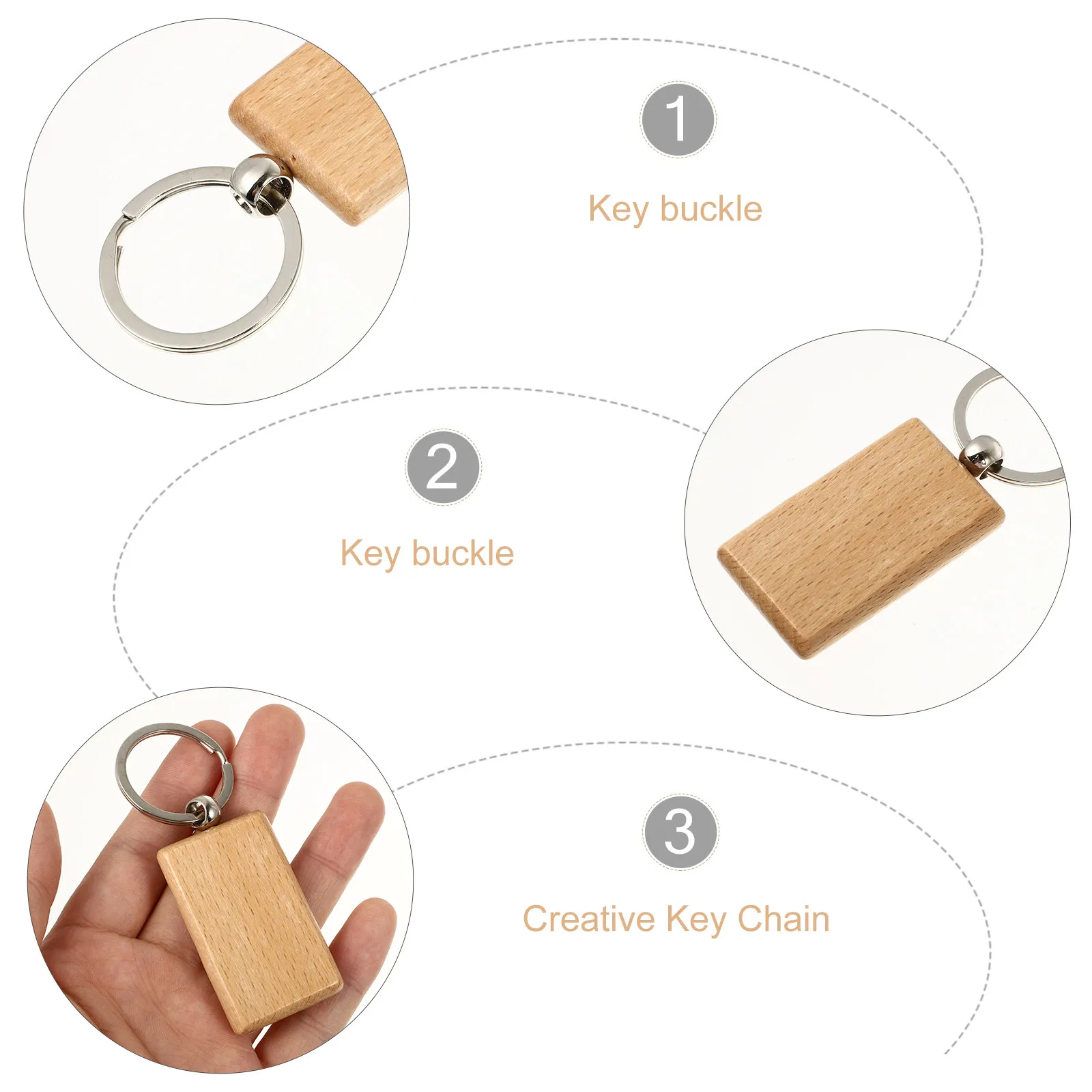 6Pcs Creative Wooden Keychain Set Solid Wood Rectangle Keyring DIY Decorative Pendant for Keys Bags Clothes Gifts Unique