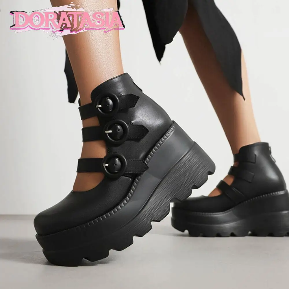 

Women Marry Jane Pumps Punk Gothic Cool Zipper Buckle High Wedges Platform Shoes Cosplay Casual Quality 2023 New Spring Pumps