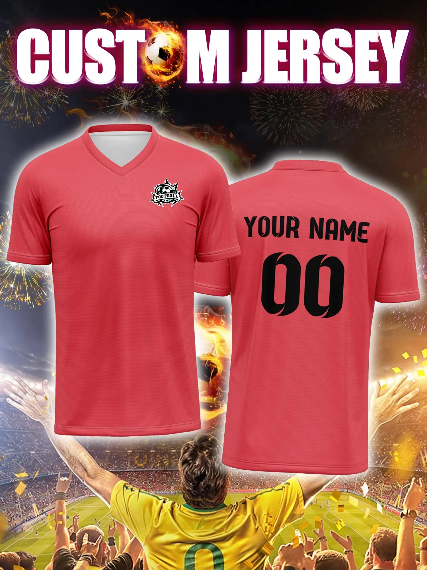 

Спортивная футболка с V-образным вырезом для взрослых и детей, с индивидуальным именем и номером, быстросохнущая, модная, с сублимационной печатью, 2026