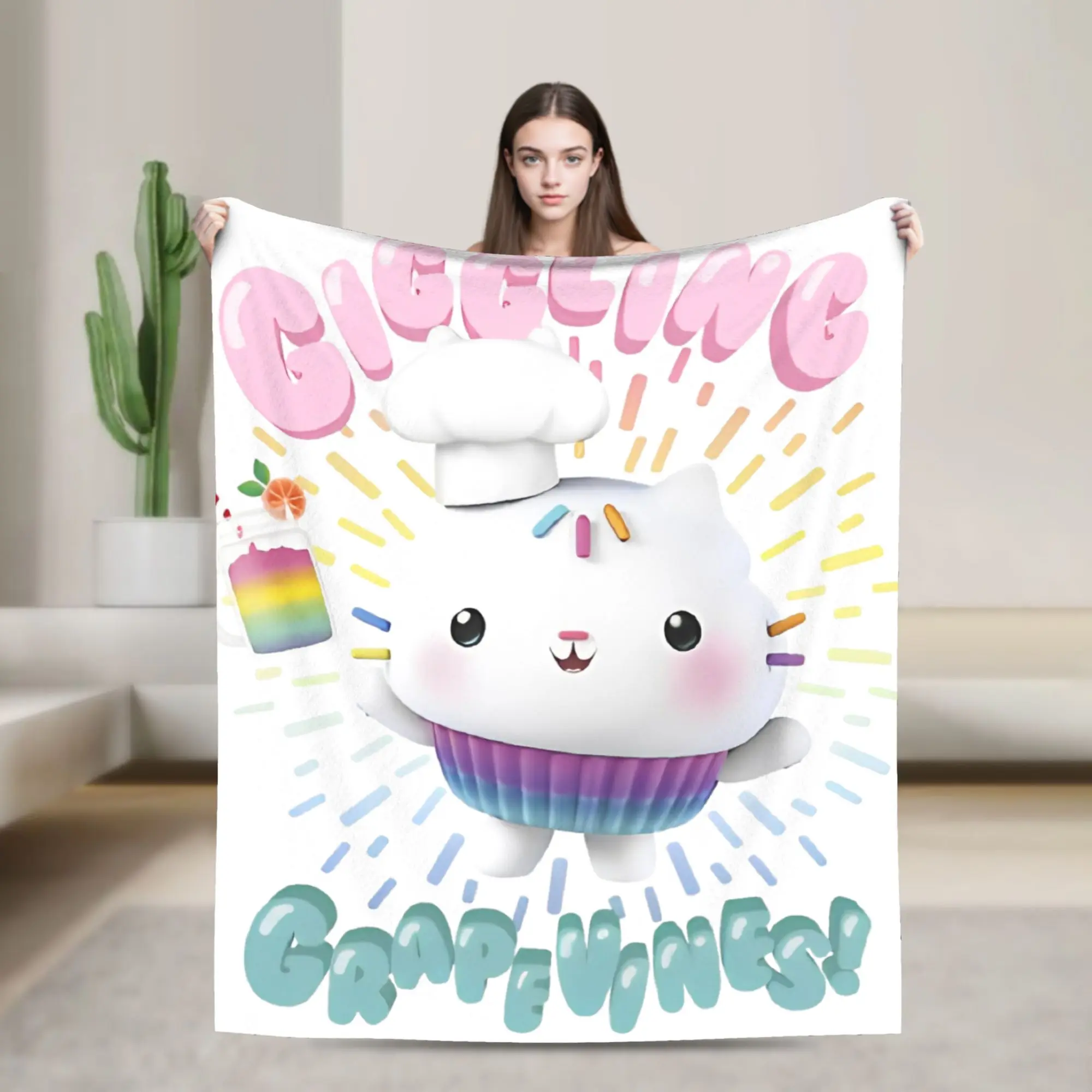 غابي دمية ككي القط العفريت العنب البطانيات الصوف مضحك الدافئة رمي البطانيات لتزيين الغطاء